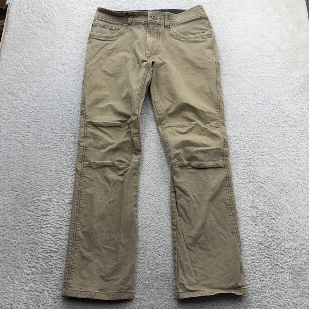 Kuhl Rebel Saddle-Stitched Jeans Mens 34x32 Khaki Tan Articulated Knee 12001